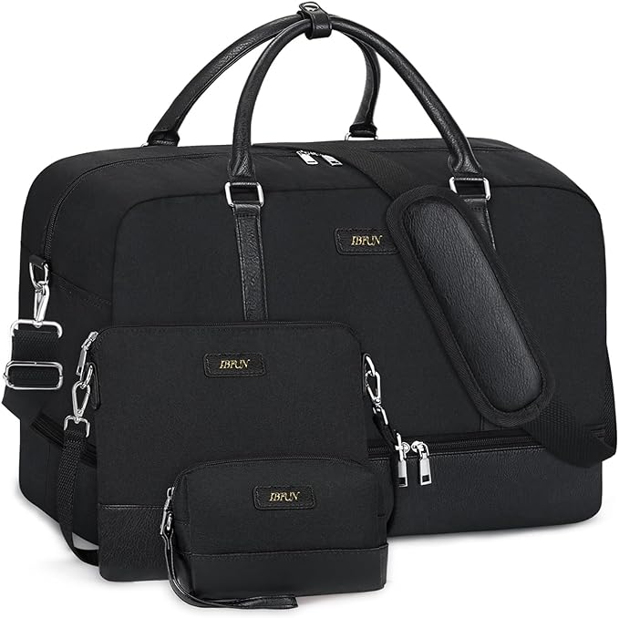 Weekender Bags for Women, 21" Travel Duffle Bag with Shoe Compartment | 3PCS Carry On Overnight Large Duffel Bag with Crossbody Bag and Toiletry Bag for Weekend Travel Gym Hospital Business Trip by IBFUN