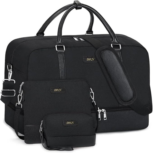 Weekender Bags for Women, 21" Travel Duffle Bag with Shoe Compartment | 3PCS Carry On Overnight Large Duffel Bag with Crossbody Bag and Toiletry Bag for Weekend Travel Gym Hospital Business Trip by IBFUN