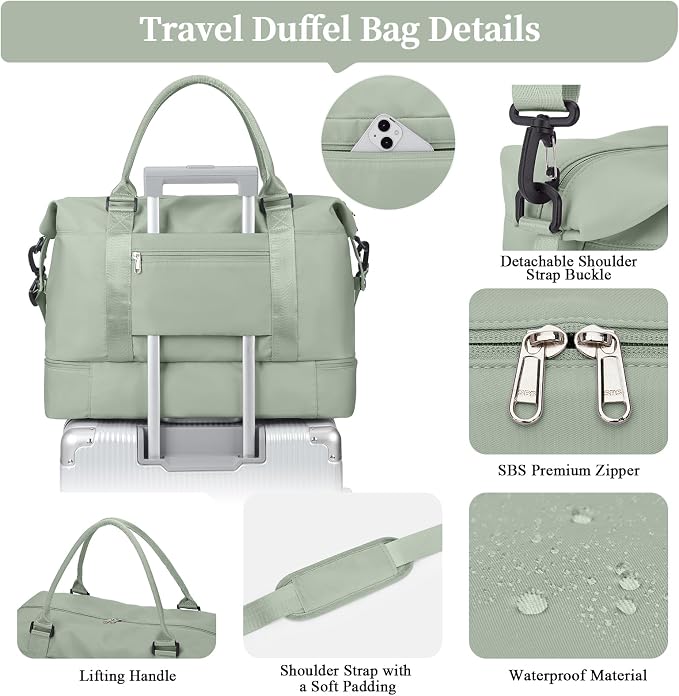 Weekender Bags for Women, Personal Item Travel Bag with Shoes Compartment | Overnight Travel Duffel Bag with Toiletry Bag, Airplane Friendly Carry-On Bag - Image 6