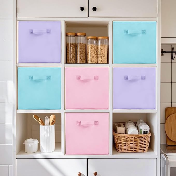 Storage Bins, 11 Inch Fabric Storage Cubes, Collapsible Cube Storage Box, Fabric Closet Organizers with Handle for Office, Closets, Bedroom, Living Room, Multi-Color, 40 Set, 8 Color - Image 4