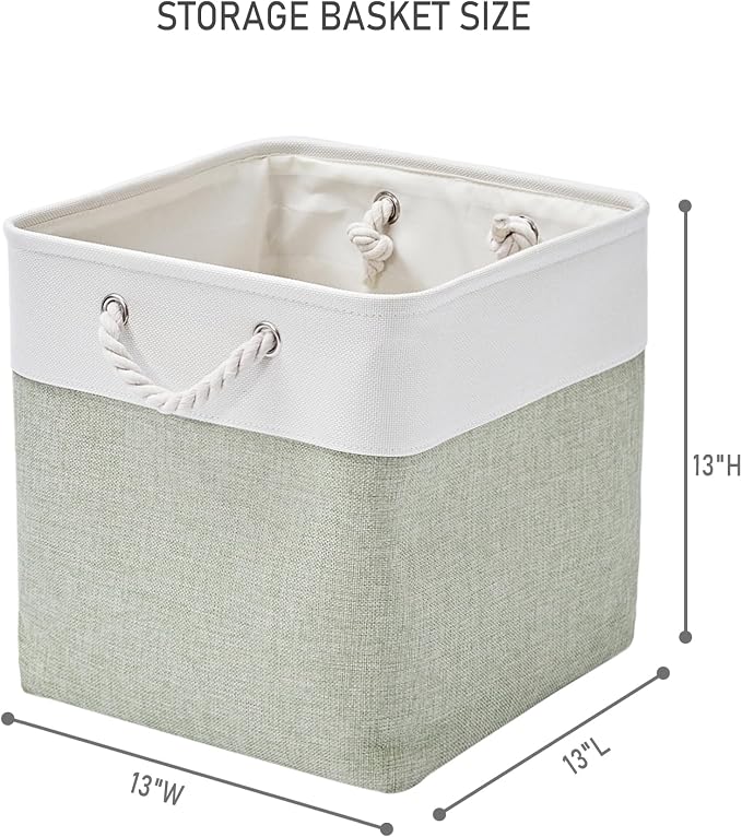13 Inch 6 Pack Foldable Fabric Storage Cubes with Handles | Home Cube Storage Basket,Large Cube Storage Bins,Closet Storage, Home Organizer(White&Green) - Image 4