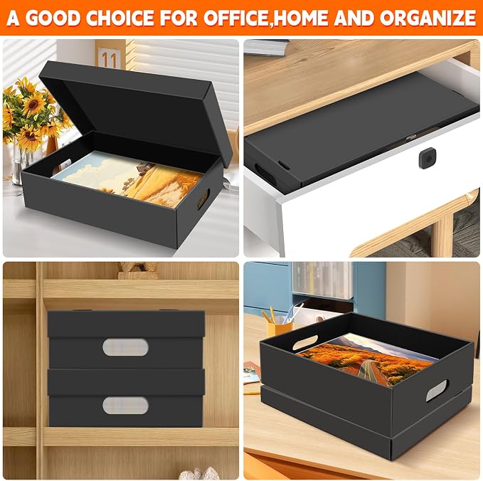 AOBOPLE 4 Pack Photo Storage Box,16" x 12" x 4" Keepsake Box with Handle Holes,Protective Storage Box for Photos Pictures Documents Artwork DIY and Souvenir,Home and Office Organizer - Image 4