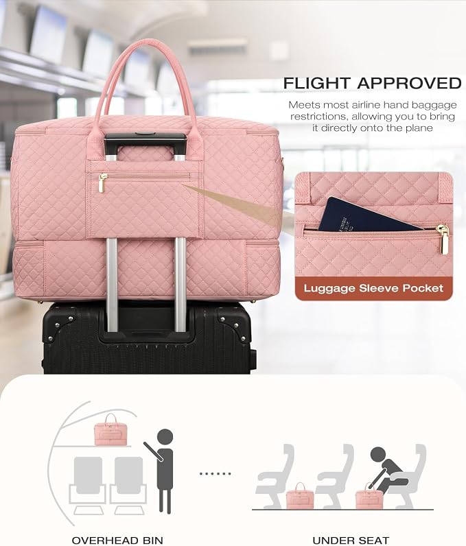 Travel Duffle Bag, Wide Open Large Weekender Bag for Women with Shoe Compartment, Carry on Overnight Bags with Toiletry Bag, Hospital Bag for Women Labor Delivery with Wet Pocket (Pink) - Image 6