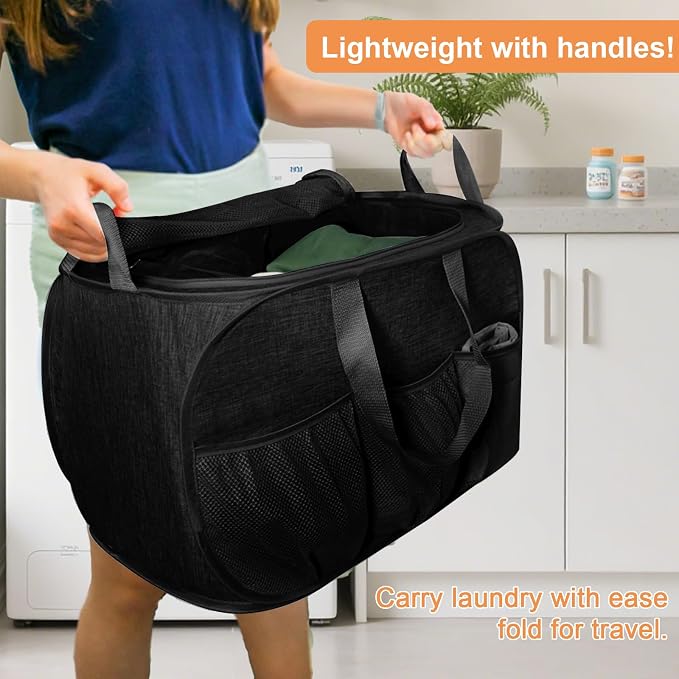 4 Pack Collapsible Laundry Baskets with Lid, Foldable Laundry Basket with 6 Pockets, Pop Up Laundry Hamper with Dual Handles, 99L Sturdy Clothes Hampers for Home, Dorm, Apartment, Travel, Black - Image 7