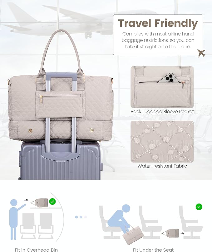 LOVEVOOK Travel Duffle Bag for Women, Weekender Overnight Bag with Shoe Compartment, Carry on Bag with Toiletry Bag, Gym Duffel Bag with Wet Pocket, Hospital Bags for Labor and Delivery 3 Pcs Set - Image 5