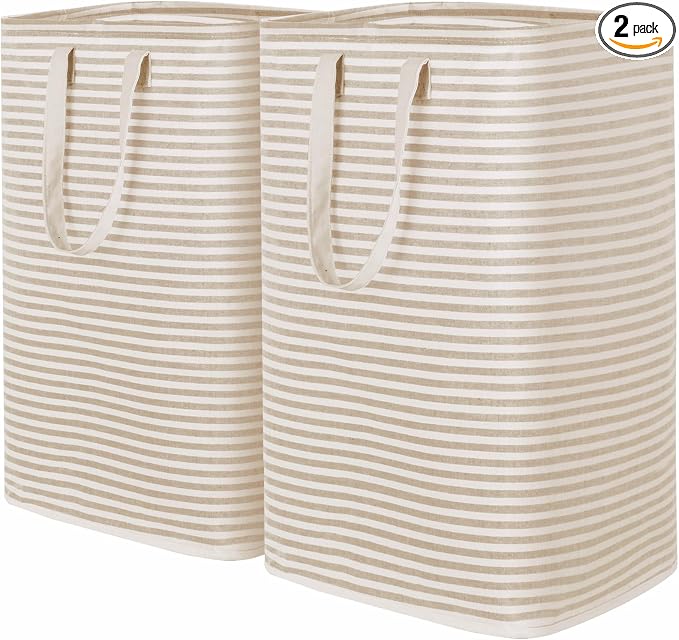 Lifewit 2 Pack Laundry Basket 80L Each, Collapsible Clothes Hamper with Reinforced Handles, Freestanding Waterproof Design for Bedroom and Laundry Room, Beige 160L Total by Lifewit