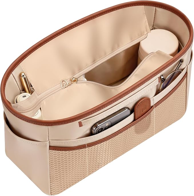 GIVLEFLY Purse Organizer Insert for Tote Bag, 11.81 Inch Satin Bag Organizer with Zipper Pocket, Multi Pocket Handbag Organizer by GIVLEFLY
