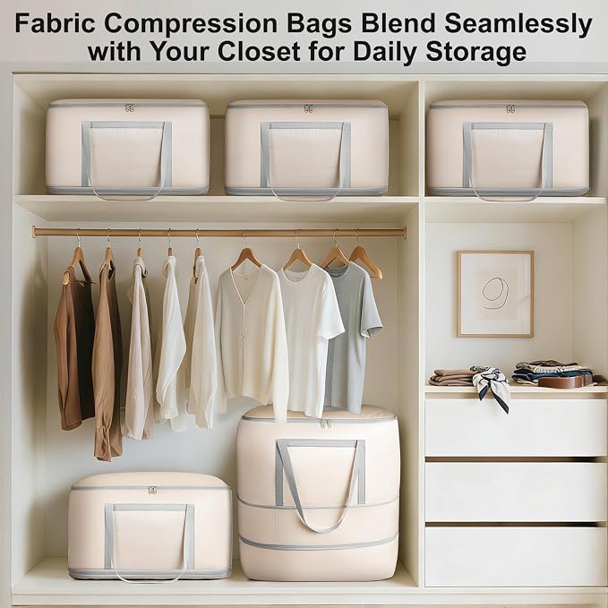 Comforter Storage Bag - 120L Bedding Storage Bags for Closet and Moving, Washable Blanket Storage Bag, Ultra Space Saving Self Compression Organizer, 2-Pack, Beige - Image 4