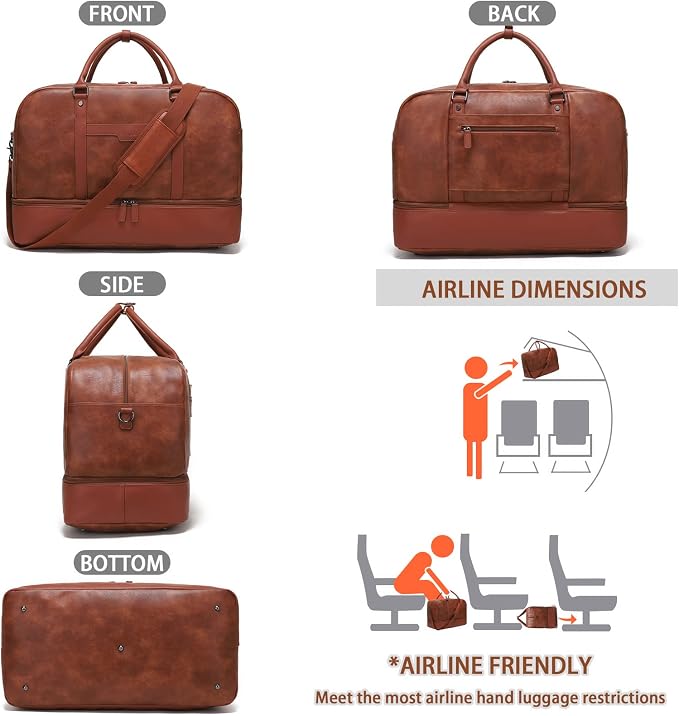 4-in-1 Waterproof Faux Leather Overnight Travel Bag for Women Men | Hospital Gym Weekender Bag Carry On Personal Item Travel Duffel Bags with Shoe Compartment Toiletry Bag Fit 21" Laptop - Image 7