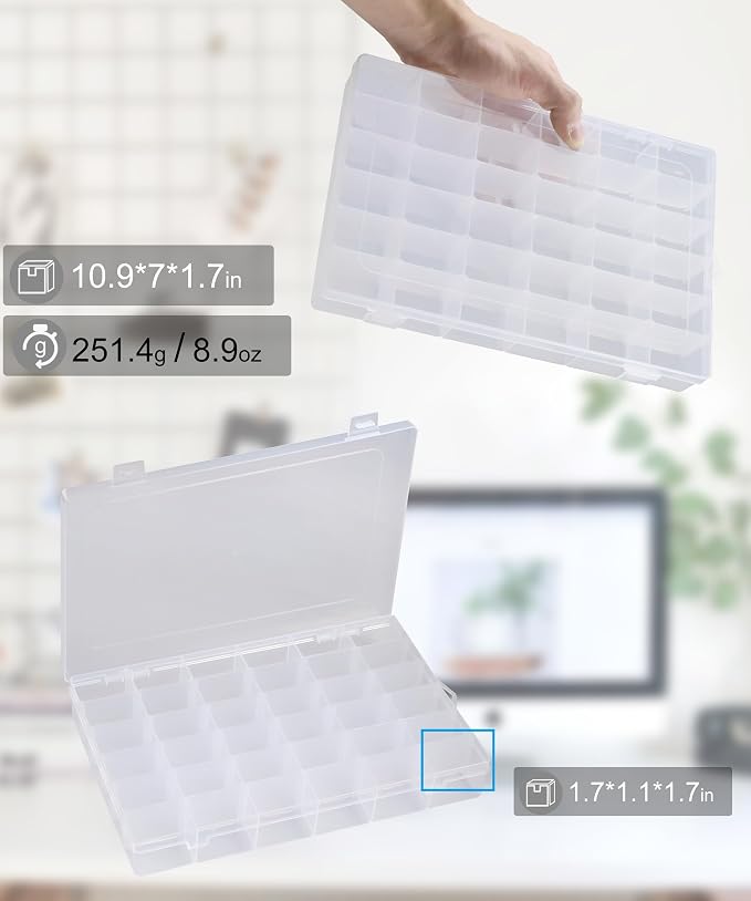 12 Pack 36 Grids Bead Organizer Plastic Organizer Box 3600 Tackle Box | Stackable Clear Boxes, Adjustable Dividers, 36 Compartment Storage Container, for Jewelry, Craft and Small Parts - Image 3
