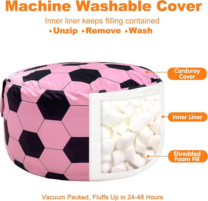 Lukeight Soccer Bean Bag Chair for Teens and Adults, Memory Foam Filled Floor Lounger, Washable Velvet Cover with Inner Liner, Beanbag Chair with Filling for Gaming and Reading, XX-Large 36"D x 20"H - Image 3