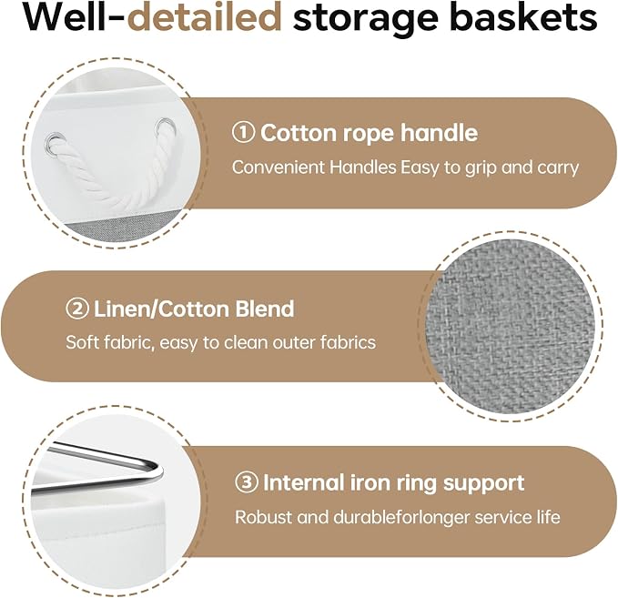 ECDYQXVU 13x13x13 Inch Storage Cube Bins Foldable Organizer Baskets 6 Pack | Soft Cotton Handles, Premium EVA Fabric, Hard Cardboard Bottom, Sturdy Metal Rim, Closet Shelf, Living Room, Bedroom, Laundry - Image 7