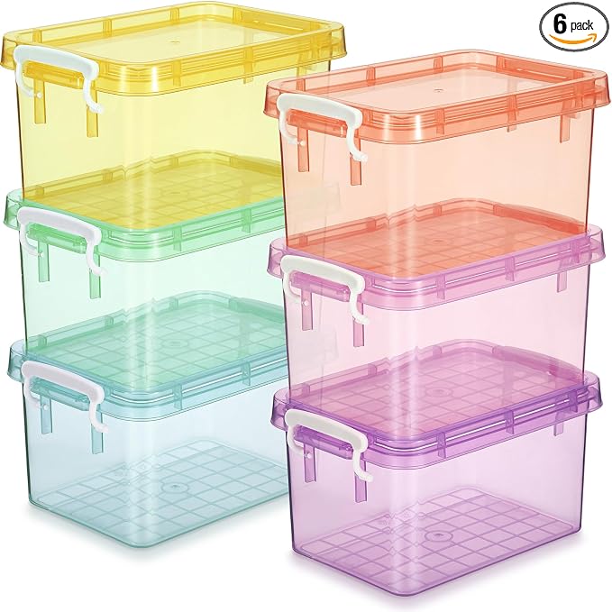 6 Pack Colorful Plastic Storage Bins with Lids 4 Quart Small Storage Latch Box Stackable and Nestable Clear Organizer Bins with Latching Handle and Buckle for Organizing(Colorful) by Wenqik