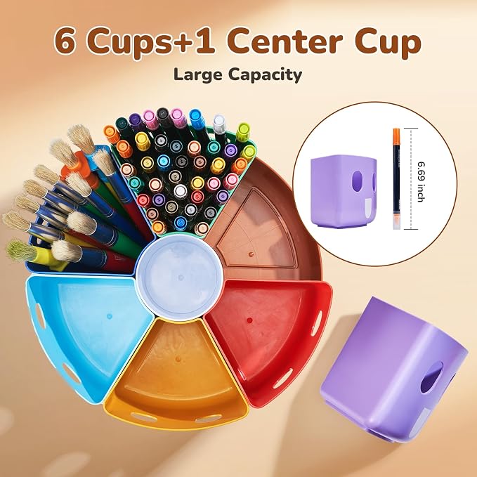 GAMENOTE Rotating Art Supply Organizer, Lazy Susan Caddy, Large | Rotating organizer keeps markers, crayons and craft supplies visible and easy to reach on classroom or home desks - Image 6