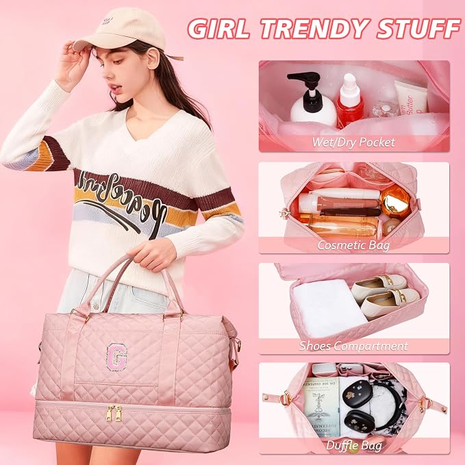 19 Year Old Girl Birthday Gifts Travel Bags with Makeup(Pink,G) | Gifts for 14 Year Old Girl-Overnight Bags with Toiletry Bag-Gym Bag with Shoe Compartment - Image 5