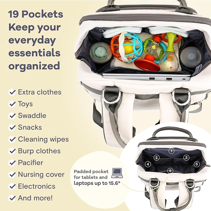 RUVALINO Baby Diaper Bag Backpack with Changing Pad, Baby Shower Gifts | Baby Essentials, Waterproof Travel Baby Bags for Mom Dad Girl Boy, Insulated Bottle Holders, Pacifier Case, Large Capacity - Image 3