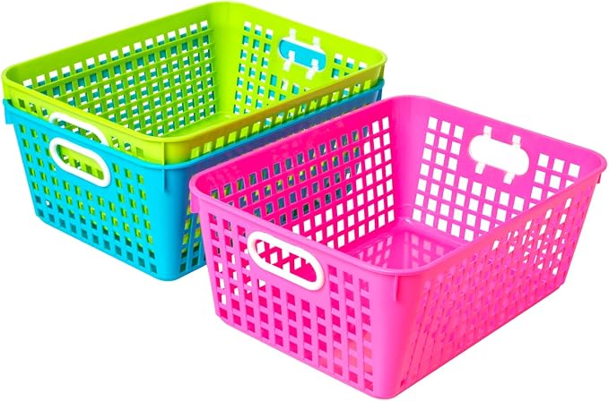 Really Good Stuff Large Plastic Storage Baskets with Handles - 6 Pack | 13.75" x 9.75" x 5", Neon Group Colors, for Books & Supplies, Organize Classroom & Home - Image 7