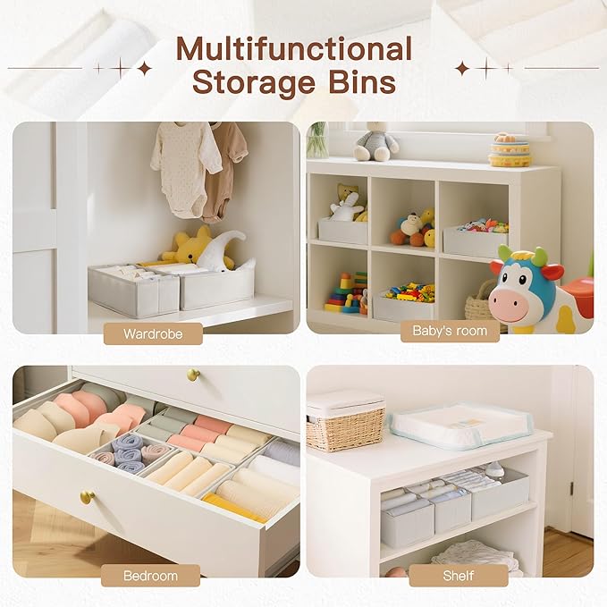 Drawer Organizer Clothes, 10 Pack Dresser Organizer for Baby Clothes, Underwear, Sock- Foldable Closet Organization and Storage Dividers Bins for Nursery, Bedroom (Oatmeal) - Image 6