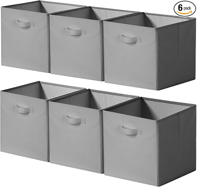 Cupic Cupid 6-Pack 13x13 Storage Cube Bins, Storage Organizer Bins, Gray | Foldable, Reinforced Front Handle, Holds Blankets, Towels, Accessories, Fits Closet, Shelves, Office, Bedroom, Dorm by CupicCupid
