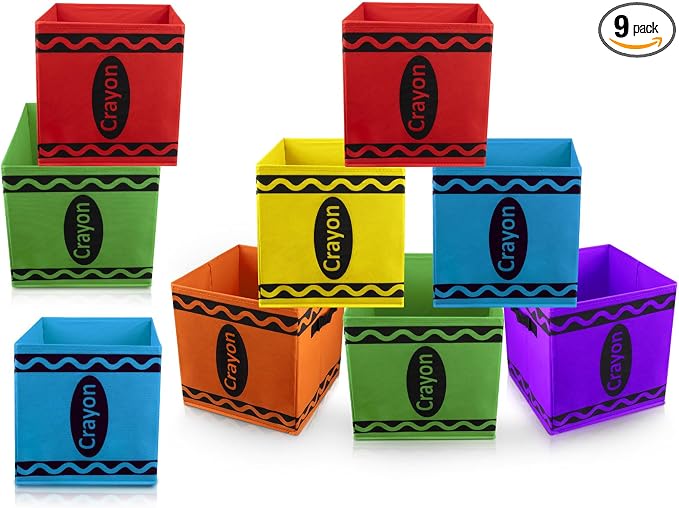Demonwer 9 Pcs 11 Inch Colorful Fabric Storage Bins Crayon Cubby Basket Bins with Handles Rainbow Storage Containers for Back to School Decorations Office Home Organizer Supplies by Demonwer