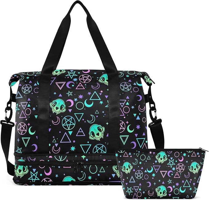 Travel Duffel Tote Bag Magic Skulls Sports Duffel Bag with Wet Pocket Weekender Overnight Bag for Women Men Gym Bag, Carry On Bag Hospital Bag for Labor and Delivery by MNSRUU