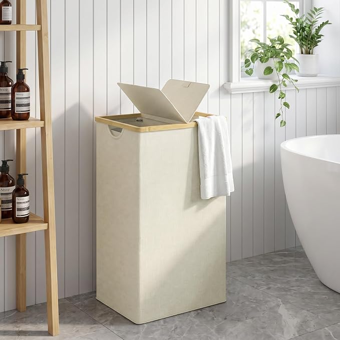 efluky Laundry Hamper with Lid, Double Laundry Basket with 2 Removable Bags, 2 Section Laundry Bin with Bamboo Handles for Bathroom, Bedroom & Laundry Room, 115L (30.4 Gallon) Beige - Image 6