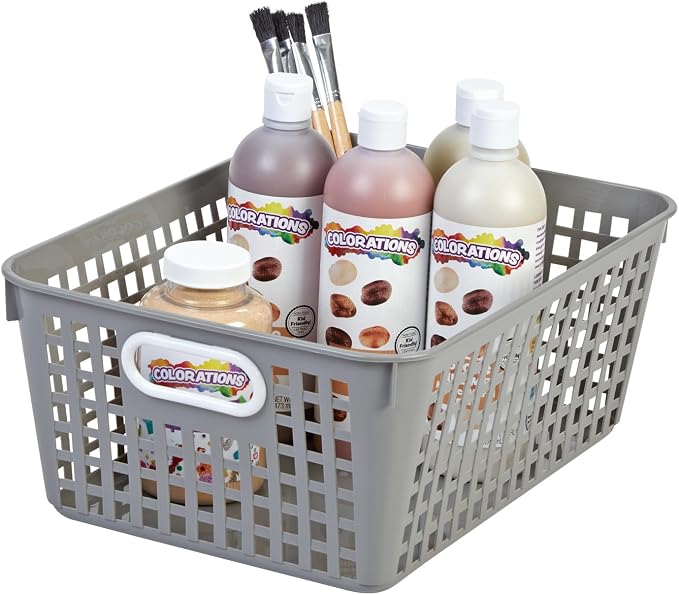 Really Good Stuff - 160016PE Multi-Purpose Plastic Storage Baskets for Classroom or Home Use - Stackable Mesh Plastic Baskets with Grip Handles 13" x 10" (Pebble - Set of 12) | Pebble, Classroom Library Organizer, Storage, Multi-Purpose Organizer Basket - Image 7