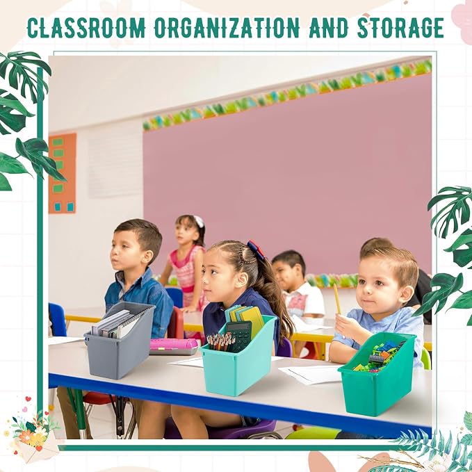 Geetery 50 Pcs Book Bin for Classroom with Labels Stackable Plastic Organizing Bins 11.5 x 5.4 x 7.5 in Book Holders Storage Bins Box Baskets for Classroom Library Home (Morandi Color) - Image 6