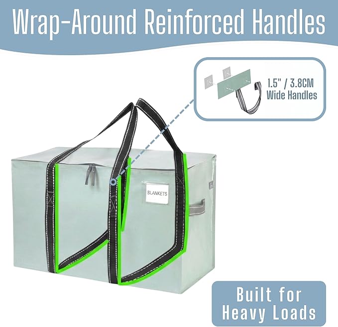 VENO 4 Pack Heavy Duty Moving Bags, Extra Large Storage Bags with Reinforced Handles & Strong Zippers, Foldable & Reusable Moving Box Alternative for Clothes & Dorm Storage - Image 2