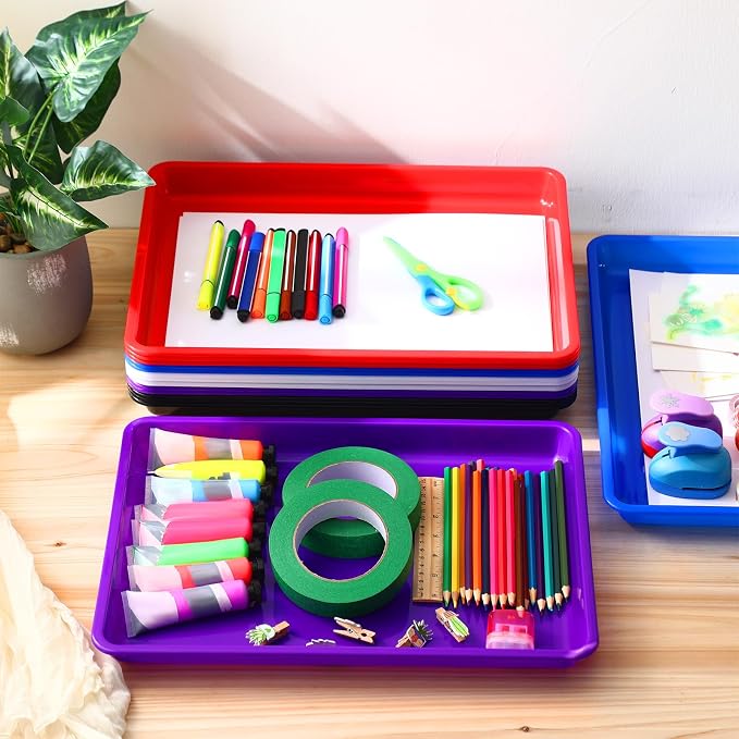 Maitys 15 Pack Plastic Art Trays 12 x 16 Inch Activity Crafts Trays Sensory Tray DIY Projects, Painting, Beads, Jewelry Office Home Organizer Arts and Crafts Supplies(Mixed Color) - Image 5