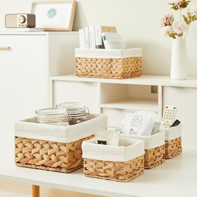 Wicker Storage Basket, 5 Pack Baskets for Organizing, Water Hyacinth Storage Baskets, Rectangular Wicker Baskets for Storage Shelves, Cube Storage Bins For Closet/Clothes/Dresser - Image 7