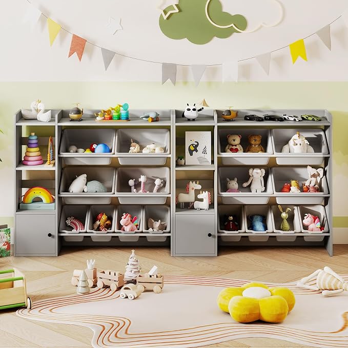 Costzon Kids Toy Storage Organizer w/ 8 Bins, Wooden Toddler Bookcase w/Open Shelves & Cabinet, Multifunctional Toy Storage Cabinet for Kids Room, Nursery & Playroom - Image 9
