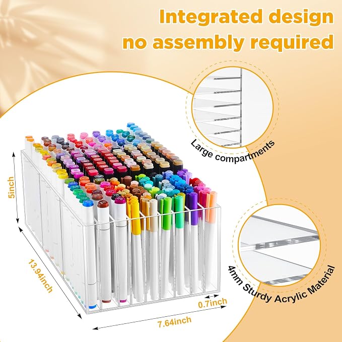 MotiMind Acrylic Marker Organizer for 189 Marker, Large Art Pencil Holder Storage Rack for Desk, Pens Art Brushes Display Stand with 27 Compartments for Desktop, Office (clear, 189 Capacity) - Image 2