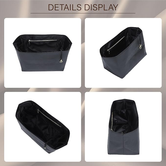 Purse Organizer Insert for Longchamp Le Pliage Large, Black | 6-Compartment Bag Organizer with YKK Zipper Pocket, Cup Holder, Key Chain, Waterproof DupontPaper Lightweight Handbag Shaper - Image 9