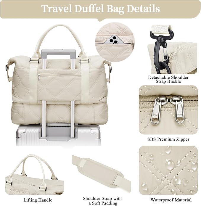 Weekender Bags for Women, Travel Duffel Bag with Shoes Compartment | Overnight Bag with Toiletry Bag, Carry on Personal Item Bag for Travel Business Trips Sport Hospital,Quilted Travel Bag Set - Image 4