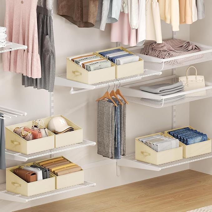 DIMJ Closet Storage Bins - Fabric Storage Baskets for Shelves, Collapsible Closet Organizers and Storage with Handles, Trapezoid Shelf Organization Storage Cubes for Purse, Toys, Books, Towel, Socks - Image 2