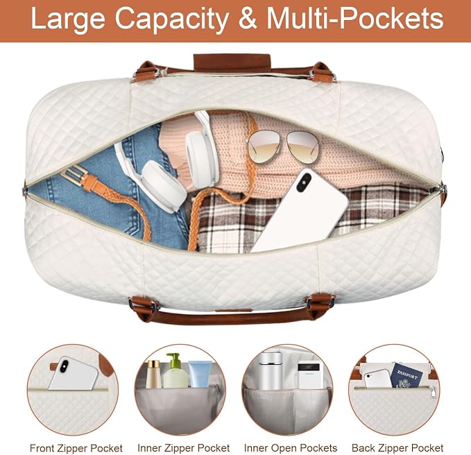 ITIEZY Weekender Bag for Women 21.5" Travel Duffel Large Carry On Bag 3PCS | Nylon Duffel Bag with Waterproof Shoe Compartment, Crossbody Bag and Toiletry Bag, Travel Weekend Hospital Overnight Gym Bag - Image 5