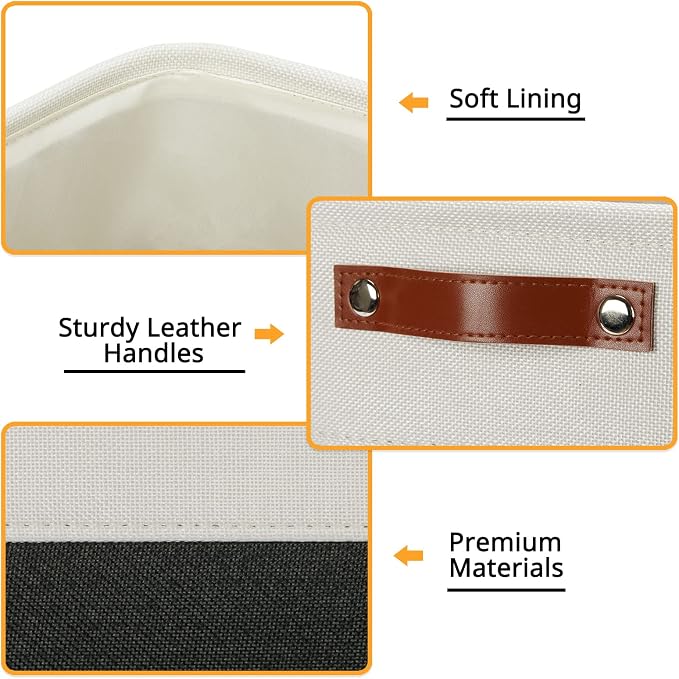 DULLEMELO Set Of 4 Cube Storage Bins, Fabric Storage Basket for Shelves Closet Storage, 12 Inch Collapsible Fabric Bins for Book Magazine Towel Organizers(4 Pack - 12" White&Black) - Image 3