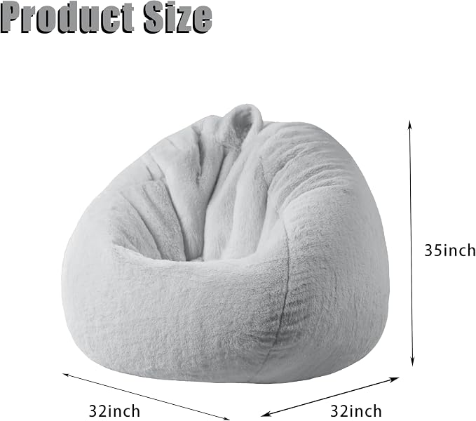 Faux Fur Bean Bag Cover (No Filler)Stuffed Animal Storage Adults Light Gray | Bean Bag Covers Large Bean Bag Sofa for Adults, furry fuzzy surface,for living room bedroom holiday gift - Image 6