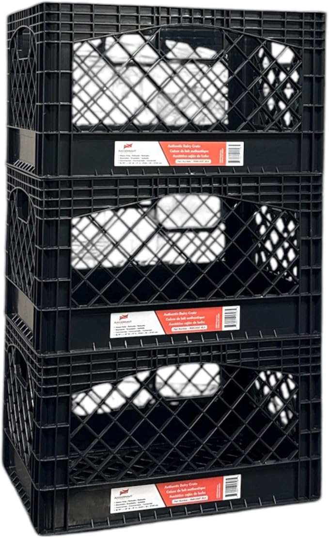 Juggernaut Storage 3-Pack 24-Quart Heavy-Duty Plastic Stackable Milk Crates | Open Bin Basket with Handles, Organizers for Home, Office, Dorm, and Car Organization, Black - Image 8