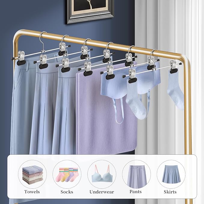 Matel Pants Skirt Hangers with Wide Clips,14 Inch 50 Pack, Black | Non-Slip,Adjustable metal wide clips,Space-Saving,Heavy duty, for pants/skirt/dress/trousers/jeans/shorts/leggings,Women - Image 5