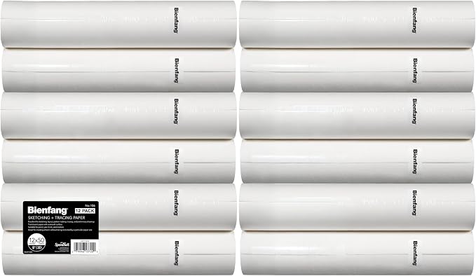 Bienfang Sketching & Tracing Paper Roll, White, 12 Inches x 50 Yards (12-Pack) - for Drawing, Trace, Sketch, Sewing Pattern by Bienfang