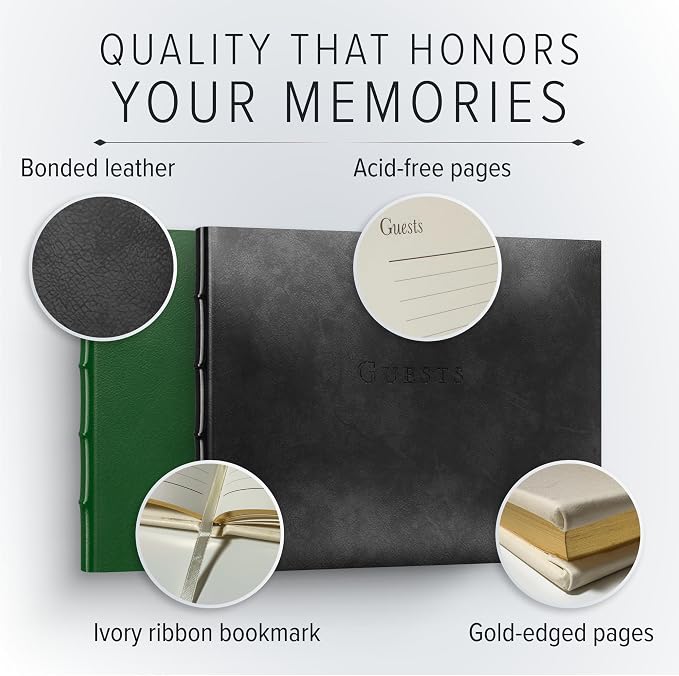 Gallery Leather Guest Book - Great for Wedding, Reception, Baby and Bridal | Party and Vacation Home - 192 Lined Pages to Sign in, add Polaroid Photo - Hardcover 9x7" - Acadia Navy - Space Force - Image 4