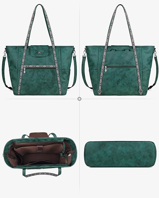 Large Laptop Tote Bag for Women Designer Leather Laptop Bag, 15.6in | Fashion Travel Backpack Purse Shoulder Handbag Fits 15.6 Laptop, Daily, Work, Business Trip, Weekend Travel, Teacher - Image 7