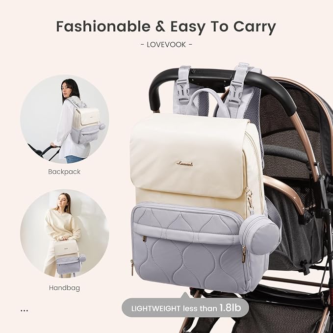LOVEVOOK Diaper Bag Backpack, Baby Travel Bags for Boys & Girl, Toddler Waterproof Diaper Bag w/Changing Pad (Grey, 15.6''-Small) - Image 6
