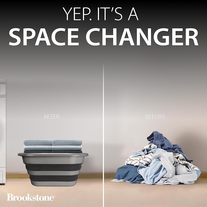 BROOKSTONE Collapsible Laundry Basket Set, Modern Extra Large Collapsible Basket Set, Comfort Non-Slip Grip Handles, Minimalist Space Saving Design, Portable Pop-Up Hamper, BPA FREE, Dark Grey, 2 PACK - Image 4