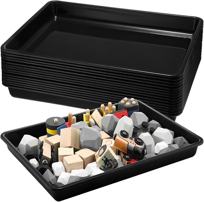 Maitys 15 Pack Plastic Art Trays 12 x 16 Inch Activity Crafts Trays Sensory Tray DIY Projects, Painting, Beads, Jewelry Office Home Organizer Arts and Crafts Supplies(Black) by Maitys