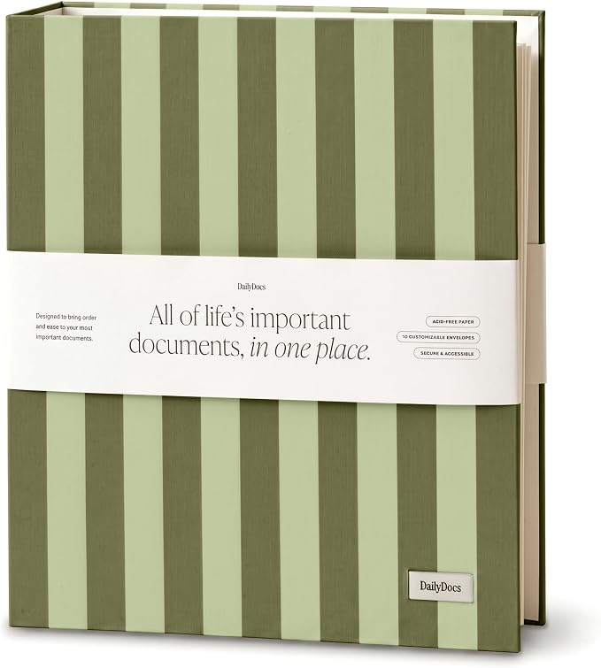 Document Organizer Binder for Important Papers & Passports, Olive by DailyDocs