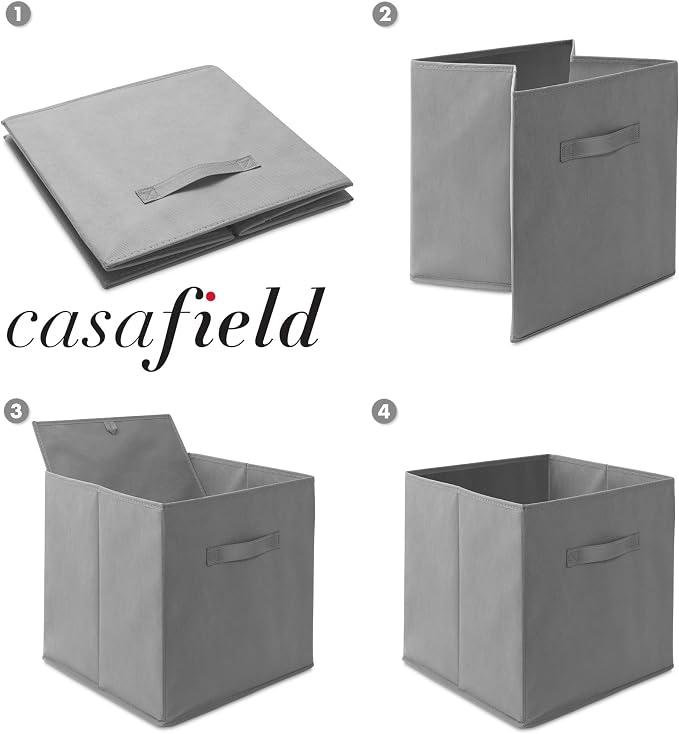 Casafield Set of 12 Collapsible Fabric Cube Storage Bins, Gray - 13" Foldable Cloth Baskets for Shelves, Cubby Organizers & More - Image 6