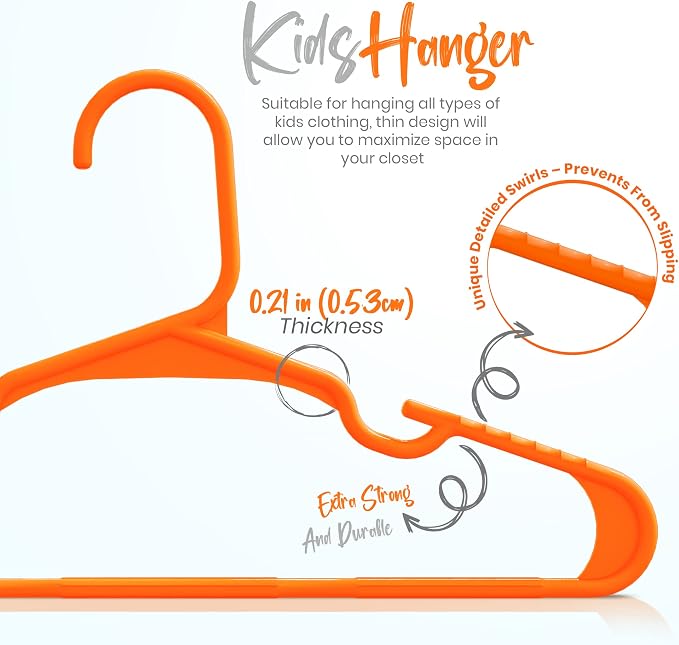 Utopia Home Kids Hangers 40 Pack – 11.5 Inch Baby Closet Hangers Orange | Plastic baby hangers | Fits children's & infant clothes | Gentle on delicate garments - Image 2